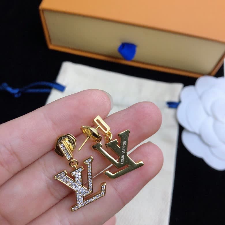 Louis Vuitton Gold Tone Crystal Earrings
